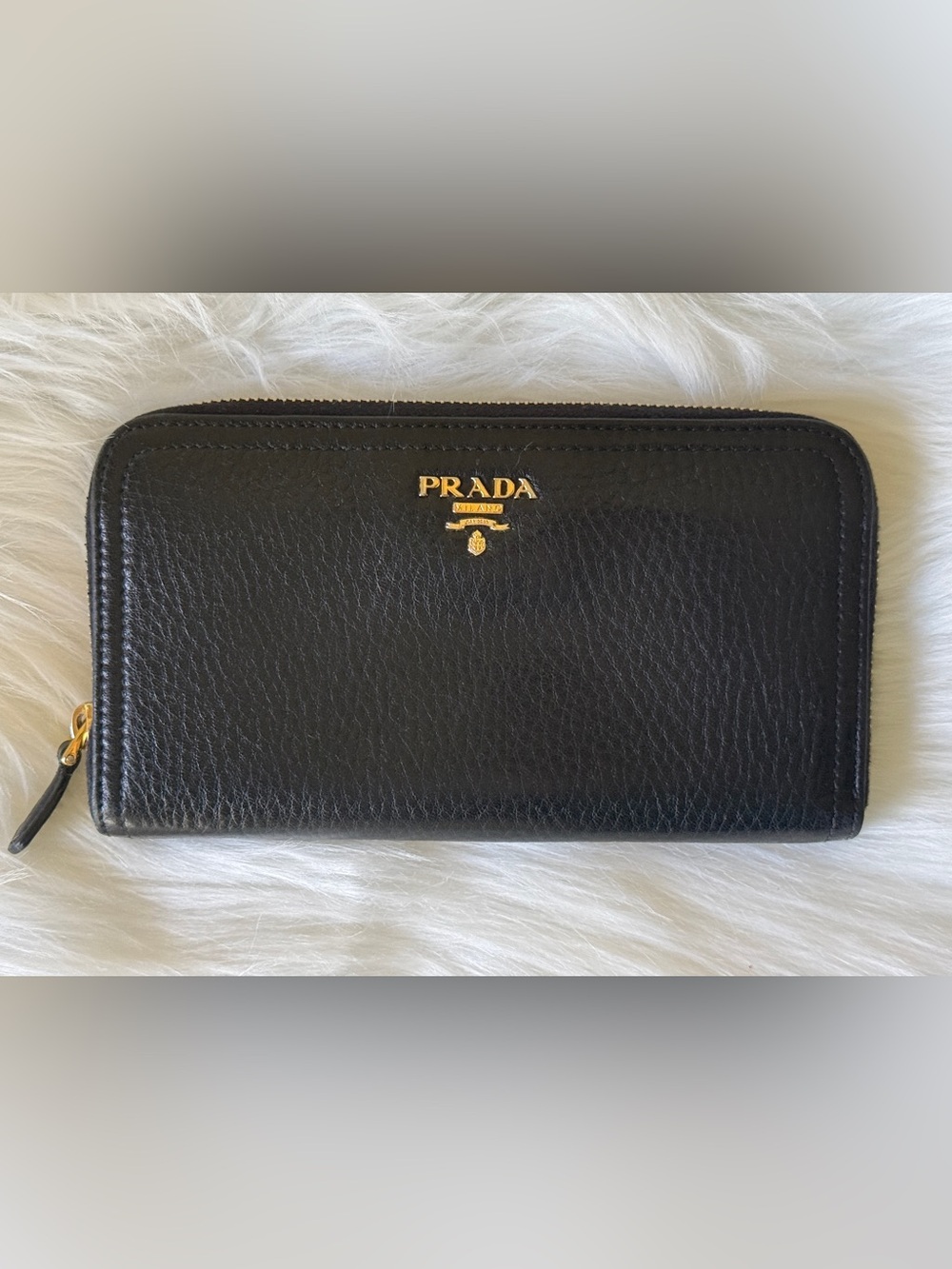 PRADA ZIP AROUND WALLET BLACK VITELLO DAINO NERO AUTHENTIC